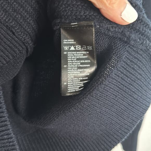 NEW H&M Navy Blue Fisherman Sweater Shawl Collar Long Sleeve Fall XS Preppy Wool - Picture 7 of 7